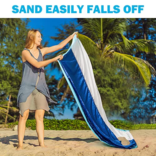 Blue Beach Blanket with Umbrella Hole 7ftx5ft- Water Resistant, Sandproof, Lightweight, Rip-Stop Nylon with Umbrella Hole & Sand Pockets, Camping Essentials, Beach Canopy Compatible - color: Blue, size: 7x5