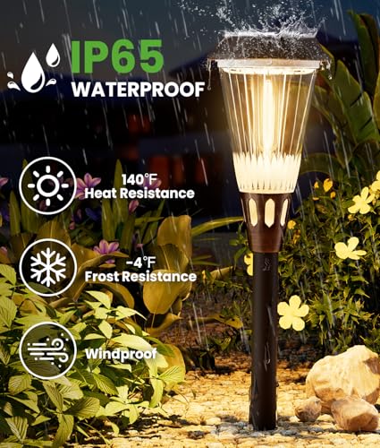 BITPOTT 2-in-1 Warm&Cool Solar Pathway Lights Outdoor, 2 Pack Solar Garden Lights Waterproof IP65, Auto On/Off Outdoor Light for Yard Garden Walkway Landscape Lighting - size: 2 Pack