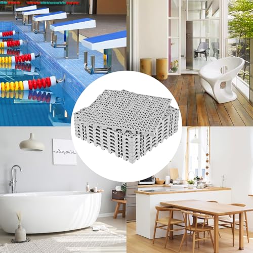 ToLanbbt Modular Interlocking Cushion 8P 11.8" x 11.8" Interlocking Rubber Floor Drain Holes Non-Slip Splicing Drainage Mats for Deck, Shower, Kitchen, Drain Pool, Sauna Bath, Indoor Outdoor (Grey) - size: 8 PCS