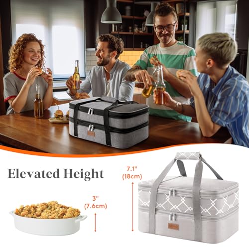 Lifewit Insulated Double Decker Casserole Carrier, Expandable Lasagna Lugger Tote Bag for Hot or Cold Food, Fits 9" x 13" Baking Dish for Potluck Parties, Picnic and Cookouts, Grey-Geometric - color: Grey-geometric