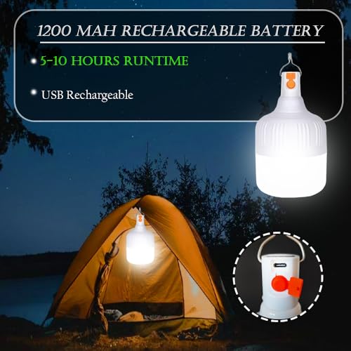 [1200lm] 90W 4 Power Display Camping Lights Portable Rechargeable Lantern Hanging Tent Lamp Battery Bulbs Outdoor High Bright 3 Mode for Power Outages Canopy Vendors Gathering Emergency 2 Pack - color: 90W-4 Level Power Display-2pack