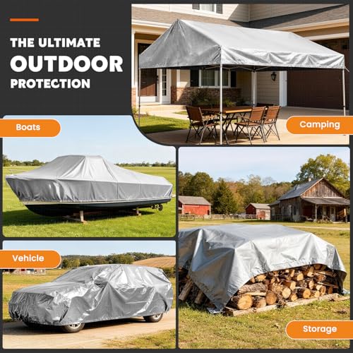 Keten Tarps Heavy Duty Waterproof 12X16 Feet, Extra Thick 16 Mil, Tear & Fade Resistant, UV Blocking, Outdoor Tarp with Reinforced Grommets for Roof, Camping, Patio, Pool, Boat(Silver/Black) - color: 16mil Sliver/Black, size: 12x16ft