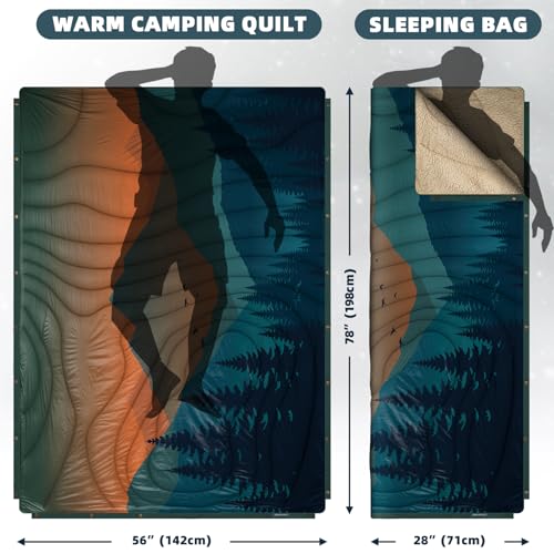 Outdoor Camping Blanket - Puffy Camping Blanket Packable,Sherpa Fleece Warm Blanket for Camping, Outdoors, Travel, Stadium, Festivals, Beach, Hammock 56"x 78" Machine Washable, DWR, Lightweight - color: Amber Dawn Hues, size: 78 x 56 inches