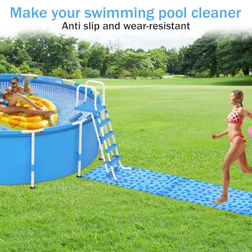 3 Pcs Ground Pool Drainage Walkway Mats, 15.7x27.6 Inch Non-Slip Pebble Stone Pool Surround Mats, Interlocking Drainage Deck Tiles for Above Ground Pool, Patio, Lawn Protection