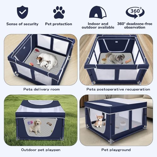 42 × 42 inch Dog Playpen with Pee Pad, Soft Puppy Playpen, 25 Height Pet Playpen for Small Dogs and Small Animals, Dog Fence Indoor, Play Yard with Zipper Door - style: 42inch Dog Playpen with Top and Pee Pad