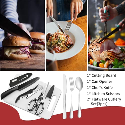 Portable Camping Kitchen Utensil Set-27 Piece Cookware Kit, Stainless Steel Outdoor Cooking and Grilling Utensil Organizer Travel Set Perfect for Travel, Picnics, RVs, Camping, BBQs, Parties and More - color: Back-No shoulder strap