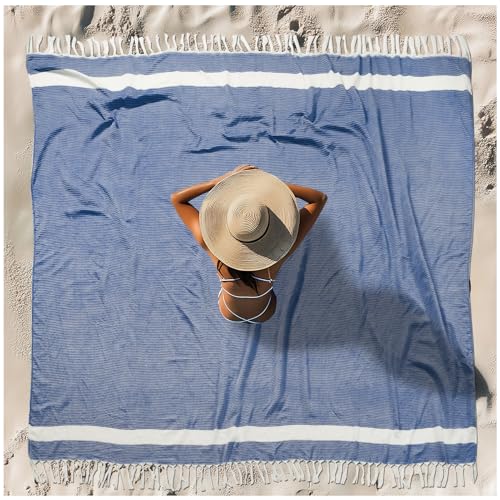 Oversized Turkish Beach Towel Blanket XXL Cotton Sandproof Towels Boho Woven Extra Large Big Sand Free Giant Throw Blankets Huge Quilt XL Picnic Camping Necessities Cloud For Adult Gifts Blue - color: Woven Dark Blue, size: XXXL(88x82 IN,224x208 CM)