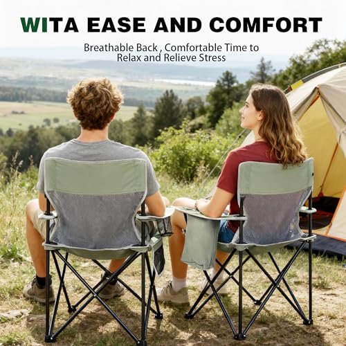 Portable Outdoor Folding Chair with Cup Holder & Cooler Bag - Breathable Mesh, Wide Armrests, Ergonomic Design for Camping, Beach, Backyard - Includes Storage Bag & Bottle Opener (Black/Green/Red) - color: 01-green