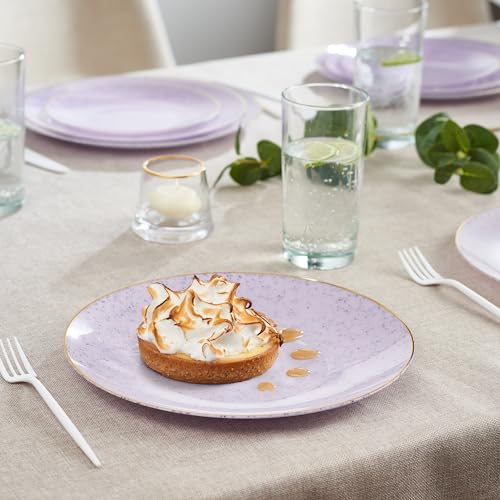PLASTICPRO 32 Pack Elegant Disposable Plastic Plates Combo Set Includes 16 Dinner Plates and 16 Salad Plates Heavy Duty Fancy Party Plates Purple Granite Plates with Gold rim - color: Granite Collection Purple With Gold Rim