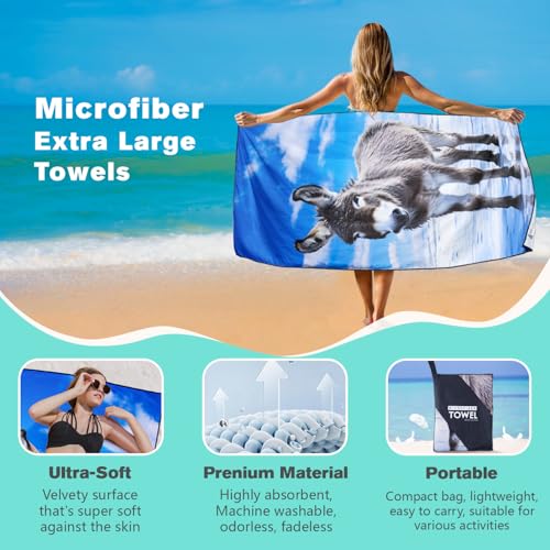 Icefield Donkey Beach Towel Oversized 36" x 72", Thin Lightweight Sand Free Quick Dry Microfiber Towel for Swimming Pool Cruise Camping Travel - color: Color_9