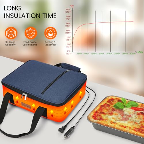 Food Warmer Electric Casserole Carrier - Lunch Bag for Adults for Car Truck, 12V/24V/110V, Thermos for hot Food for Potluck Cookouts Parties Picnic,Lasagna Lugger,Fits 9"x13" Baking Pan - size: Brown