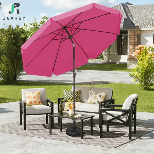 JEAREY 9 FT Patio Umbrella Outdoor, Table Umbrellas Market Umbrella w/Push Button Tilt/Crank, 8 Sturdy Ribs(Rose Pink) - color: Rose Pink