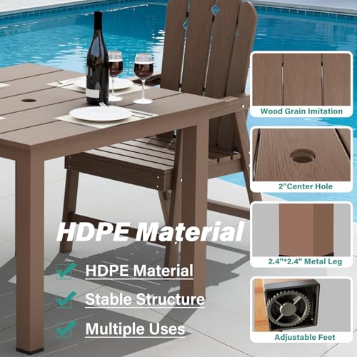 5-Piece Patio Dining Set, Outdoor Dining Set for 4, HDPE All-Weather Outdoor Furniture with 35.43” Umbrella Hole Table, 4 Armchairs, Brown - color: Brown, size: 4 Armchairs