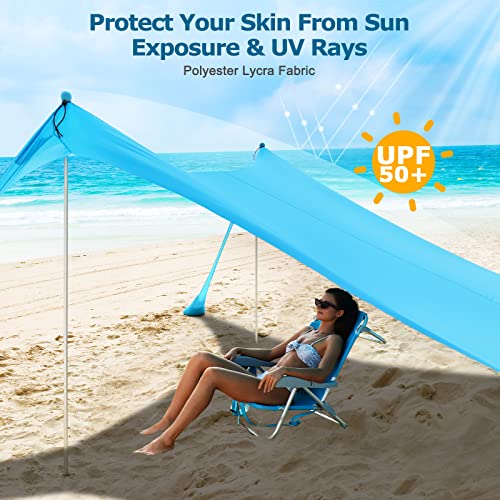 COMMOUDS Beach Tent Sun Shelter - UPF50+ Pop Up Beach Canopy with Sandbags & Sand Shovel & Windproof Poles, Portable Sun Shade for Beach, Camping, Picnics, Backyard - color: Sky Blue, size: 12 x 12 FT 4 Pole
