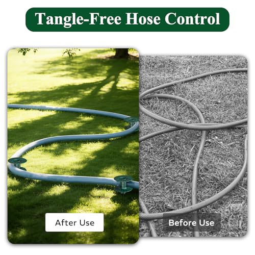10 Inch Garden Hose Guide Spike, Rust Free Zink Sturdy Metal Stake, Heavy Duty Dark Green Spin Top, Keeps Garden Hose Out of Flower beds, for Plant Protection Greenhouse, Yard Lawn, 2PCS