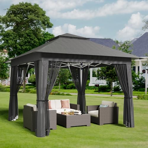 Bealife 11x11 Pop Up Gazebo Tent with Mosquito Netting, Instant Gazebo, Party Tent with Roller Bag, Pop Up Canopy Tent for Parties Patio Lawn Backyard Garden Deck, Grey - color: Gray