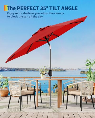GarveeLife Outdoor Patio Umbrella, Table Market Umbrella with Push Button Tilt and Crank, 8 Sturdy Ribs UV Protection Waterproof for Garden, Deck, Backyard, Pool - color: Red, size: 9FT