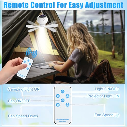Aurelema 2 Sets Camping Fan with Star Projector 3 in 1 Rechargeable Ceiling Fan with LED Lantern Portable Tent Fans for Camping Hanging with Remote Control Outdoor Camping RV Essentials Indoor Decor
