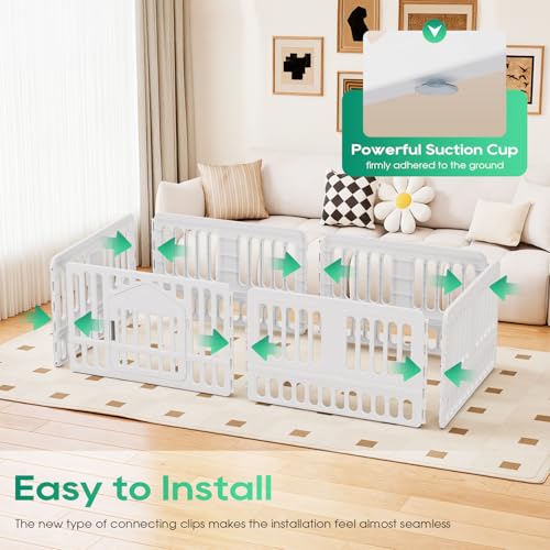 FDW Dog Playpen with Door, 24 Inch Puppy Play Pen for Small Dogs, Indoor Outdoor Plastic Pet Fence, Secure Locking Gate Pen, 38" L x 38" W x 24" H, White (6 Panels) - size: 6 Panels