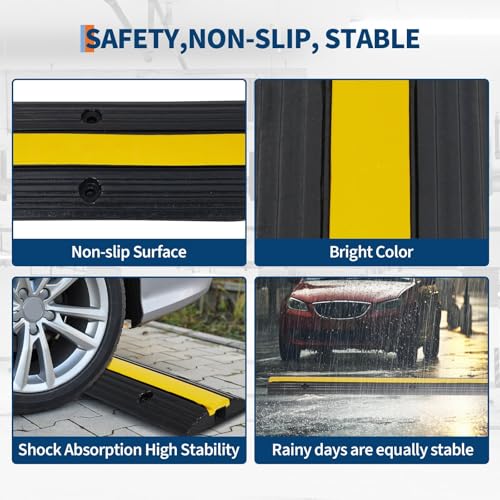 4 Pack 1 Channel Cable Protector Ramp, 11 Tons (22,046 Lbs) Load Capacity Heavy Duty Rubber Cord Cover, Protective Wire Ramp Speed Bump for Driveway, Parking Lot, Sidewalk, Warehouse - size: 102×15.5×3cm-4 Large Channel