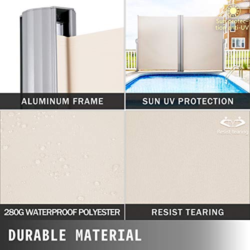 VEVOR Retractable Side Awning, UV 50 71''x236'' Rugged Full Aluminum Rust-Proof Side Awning Patio Sunshine Privacy Divider, 280 g Thicken Wind Screen, for Courtyard, Roof Terraces Pools, Beige - color: Beige, size: 71''*236''