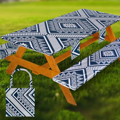 Fitted Picnic Table Cover with Bench Covers Waterproof Elastic Edges Rectangle Patio Tablecloth Outdoor Camping Essentials Stuff Rv Accessories Summer Trip Travel Camper Gifts for Woman Men, 72in 6 ft - color: Blue Diamond, size: 72in