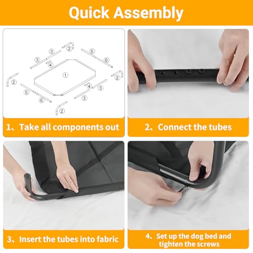 Outdoor Elevated Dog Bed, Cooling Breathable Raised Dogs Cot Beds for Large Dogs, Outside Portable Pet Hammock, Black Metal Frame, Skid-Resistant Feet, Easy Clean, Indoor Outdoor Use,51.1×31.5×7.4 in