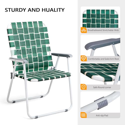 VINGLI Patio Lawn Webbed Folding Chairs Outdoor Beach Portable Camping Chair for Yard, Garden (2, Dark Green, Oversized) - color: Dark Green, size: Oversized