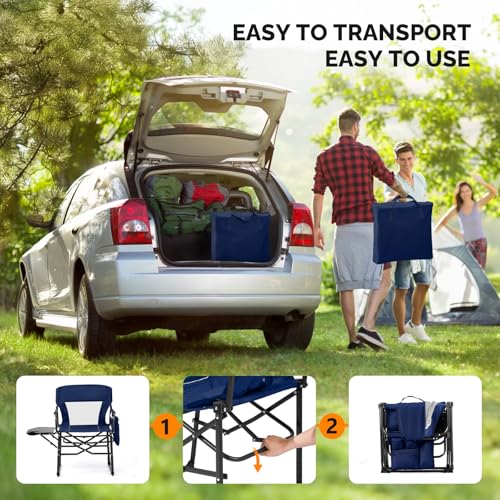 VINGLI Camping Chairs, Directors Chair, Camping Chair with Side Table & Carry Bag，Heavy Duty Camping Chairs for Adults, Portable Folding Camping Chair, Pocket for Beach, Fishing,Trip,Picnic,Lawn-Blue - color: Blue, size: 1 P