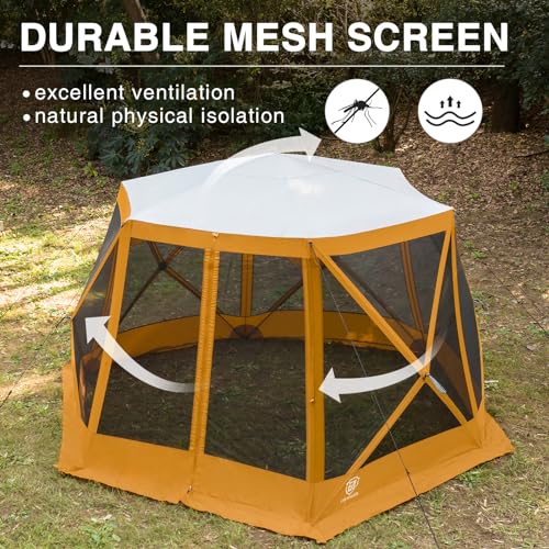 EVER ADVANCED Pop up Gazebo Tent for Backyard, 11.5 x 9.8 ft, Instant Screened Tent Screen House Canopy with Netting, Orange - color: Orange