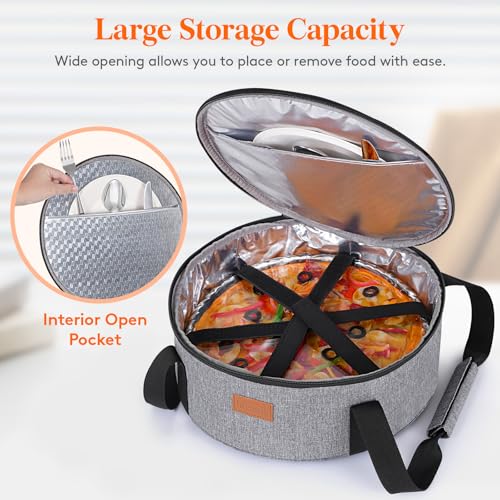 Lifewit Insulated Single Decker Round Casserole Carrier, Portable Pie Carrier Bag for Hot or Cold Food, Fits 12.5" Baking Dish, Thermal Lunch Tote for Potluck Parties, Picnic and Cookouts, Grey - color: Gray, size: 12.2 x 12.2 x 4.7inch