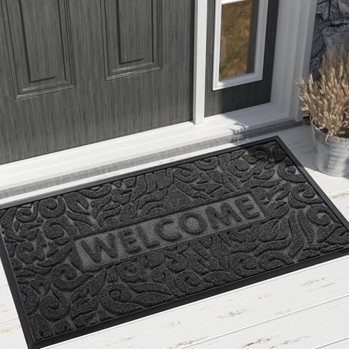 Yimobra Large Welcome Mat 47x32, Waterproof Non-Slip Outdoor Mats for Front Door Outside Entrance, Low-Profile Entryway Mat Indoor for Garage Patio, Black - color: Black, size: 47x32 Inch