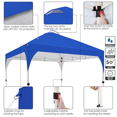 Yaheetech 12x12 Pop Up Canopy Tent with Vent, Easy Set Up Tent, Instant Sun Shelter Canopy with Wheeled Bag, 4 Sandbags, 12 Stakes & 4 Ropes, for Parties, Beach, Outdoor, Blue - color: Blue, size: 12×12