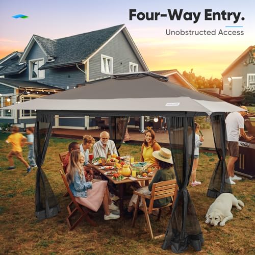Quictent 13'x13' Pop up Gazebo Canopy Tent, One Person Set up Portable Instant Folding Shelter, Outdoor Canopy Tent with Extra Shade for Backyard, Patio, Party - color: Gray, size: 13x13