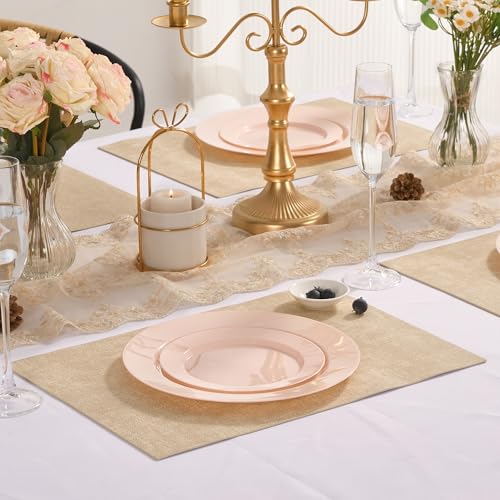 Fijinhom 100PCS Pink Disposable Plates for 50 Guests Including 50PCS 10" Dinner Plates & 50PCS 7" Dessert Plates, Pink - color: Pink, size: 50 Guests-100pcs