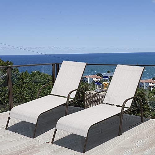 Giantex Set of 2 Patio Lounge Chair, Outdoor Chaise Lounge with 5 Adjustable Backrest, Sturdy Steel Frame, Sunbathing Recliner, Beach Chair, Tanning Chair for Outside, Yard, Balcony, Pool Chairs, Grey - color: Grey