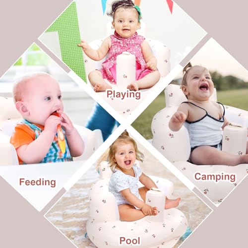 AirSwim Inflatable Baby Chair, Inflatable Baby Seat for Babies 3 Months and Up, Summer Blow Up Chair with Built in Air Pump, Infant Floor Seats for Learning to Sit, Palying, Camping, Tulip - color: Tulip