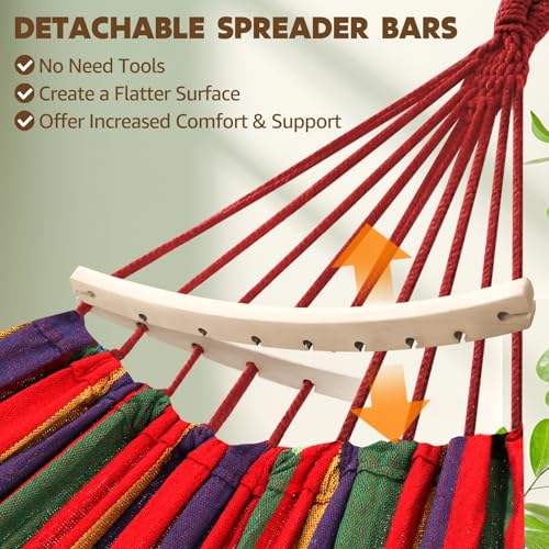 Chihee Cotton Hammock Holds Up to 660lbs Fabric Hammock 8.9x4.9ft Soft Portable Tree Hammocks Camping with Detachable Spreader Bar Pillow 2 Strong Webbings 2 Carabiners Indoor Outdoor Backyard Garden - color: Red Stripes, size: 270x150cm