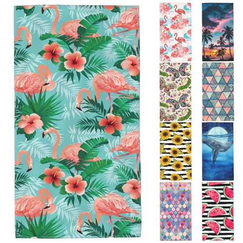 Flamingos Beach Towel,Tropical Pink Flamingos and Jungle Palm Leaves Lightweight Compact Sand Free Quick Dry Oversized Pool Swimming Towels for Girls Women Adults,29.5"×59" - color: Tropical Pink Flamingos and Jungle Palm Leaves