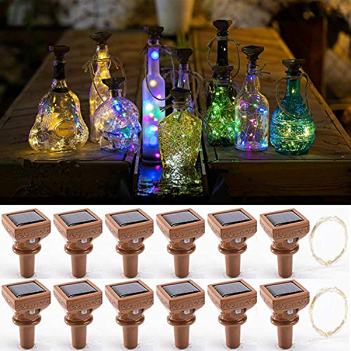 YJFWAL Upgraded 12 Pack Solar Wine Bottle Lights, 20 LEDs Waterproof Copper Light, Bottle Light Fairy Cork String Lights for Yard Patio Decor, DIY Birthday Gift for Mom Grandma Girlfriend(Multicolor) - color: Multicolor (Square Shaped), size: 12 Pack