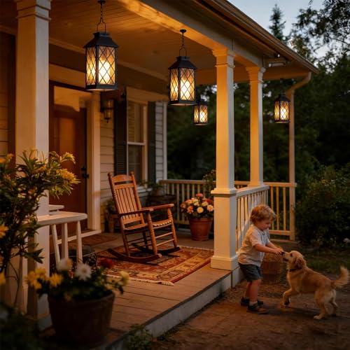 Solar Lanterns Outdoor Waterproof, 2 Pack 9" Glass Hanging Solar Lights with Flickering Flameless Candle, Outdoor Lanterns for Patio Wall Porch Table Garden Tree, Gift for Women Mom - Black - size: Black 9"