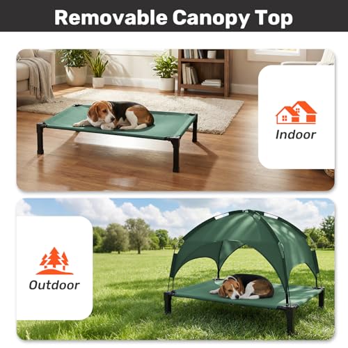 Heeyoo Elevated Dog Bed with Removable Canopy, Portable Dog Cot with Sun Protection Shade Tent, Raised Pet Cooling Cot Bed for Dogs, 60in - color: Green, size: 60"L x 36"W x 9.5"H