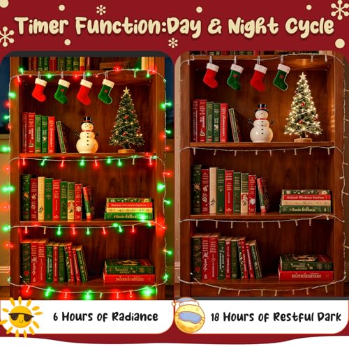 cshare Red and Green Christmas Lights Outdoor Waterproof 9.8ft 30 LED, String Lights Battery Operated with Timer Clear Wire for Indoor & Outdoor Christmas Decorations Garland Party Garden - color: Red and Green