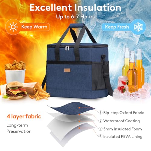 Lifewit Cooler Bag 30/50/60 Cans Collapsible and Insulated Large Lunch Bag Leakproof Soft Cooler Portable Tote for Camping/BBQ/Family Outdoor Activities - color: Dark Blue, size: 60-Can(40L)
