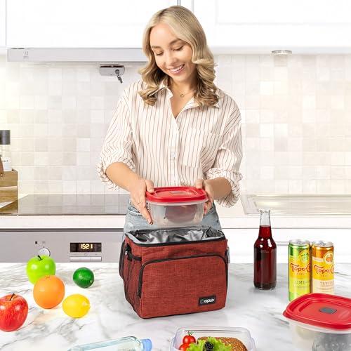opux Insulated Lunch Bag for Men Women, Soft Lunch Box for Office Work School Picnic, Leakproof Lunch Cooler Bag with Shoulder Strap for Kid Adult Boy Girl, Medium Lunchbox Lunch Tote (Heather Red) - color: Heather Red, size: Medium