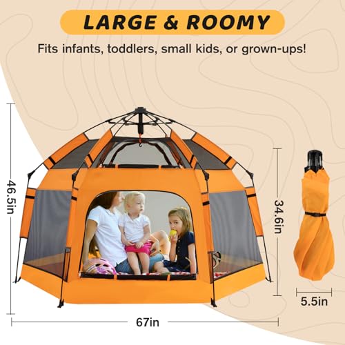 Instant Pop Up Baby Playpen with UV Canopy & Safety Lock, Portable Outdoor Beach Tent Play Yard for Toddlers, Breathable Mesh & Carry Bag, Indoor & Backyard Use (Orange) - color: Orange