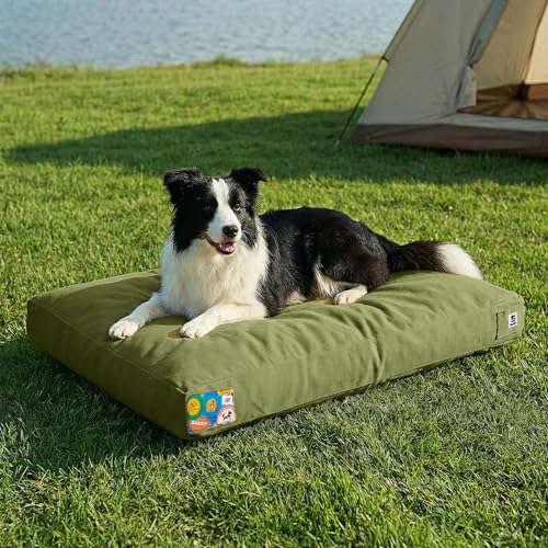 Sytopia 36 Inch Canvas Outdoor Dog Bed for Large Dogs, Durable Dog Bed with Waterproof Machine Washable Removable Cover, Indoor Patio Pet Pad for Crate, Green - color: Green, size: Large