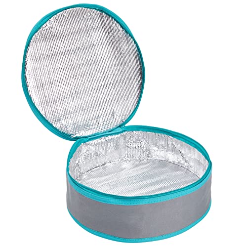 Insulated Round Thermal Casserole Food Carrier for Lunch, Lasagna, Potluck, Picnics, Vacations - Teal and Grey - size: 12.25x12.25x4.5