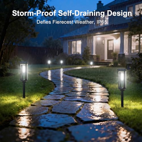 Solar Pathway Lights Outdoor Waterproof IP65, 2 Pack Cool White Solar Walkway Lights, Auto On/Off Outdoor Light for Lawn Garden Patio Driveway Decor Landscape Lighting - color: Cool Light, size: 2 Pack