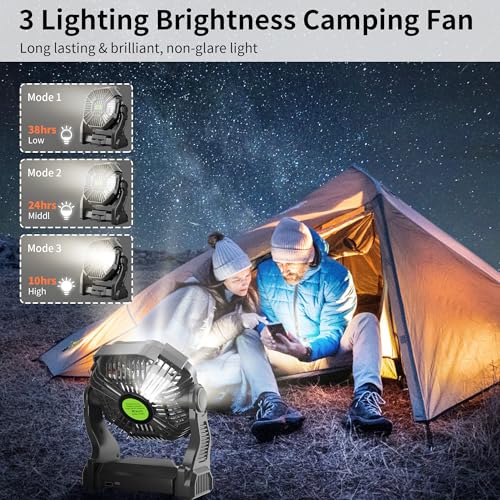 Rechargeable Portable Camping Fan for Tent with LED Light, 270°Pivot USB Personal Battery Powered Fan Outdoor Camping Essentials Battery Operated Portable for Travel X23 Black - color: Black
